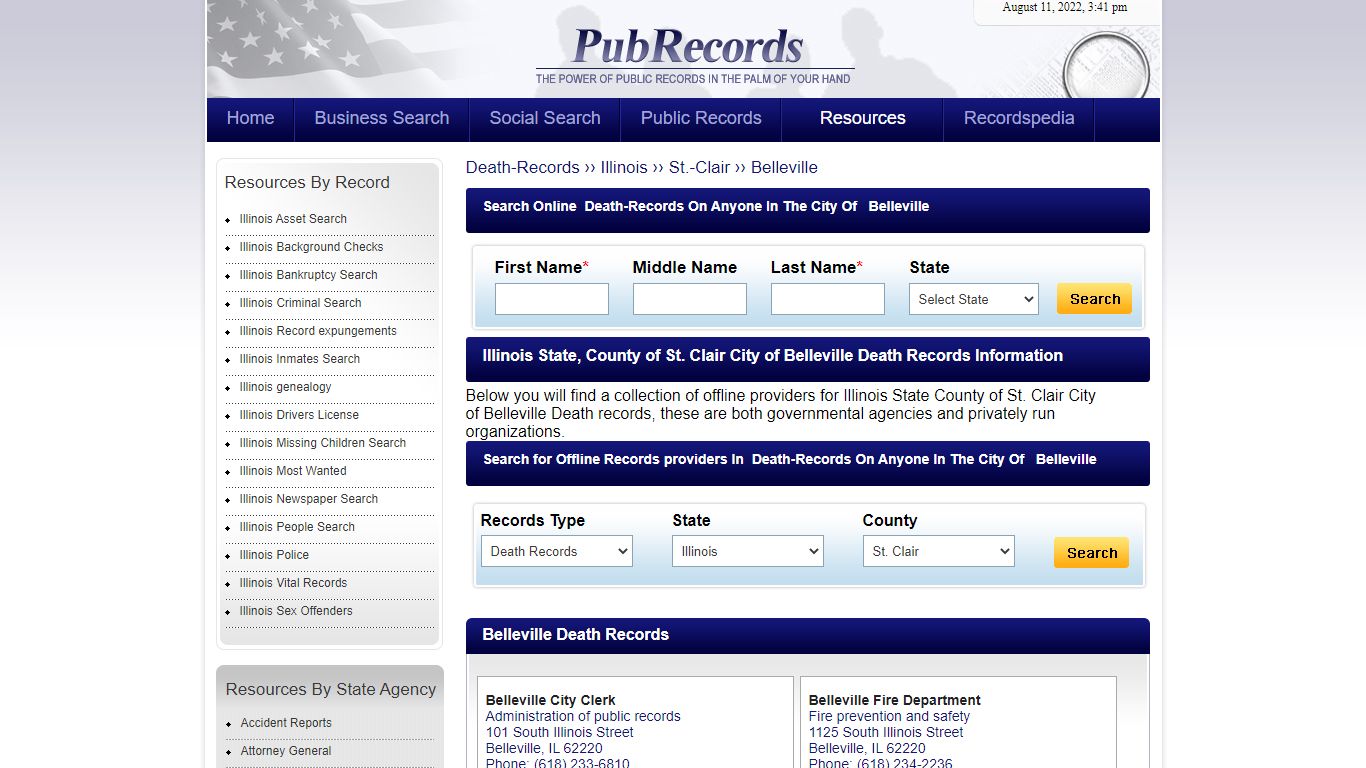 Belleville, St. Clair County, Illinois Death Records